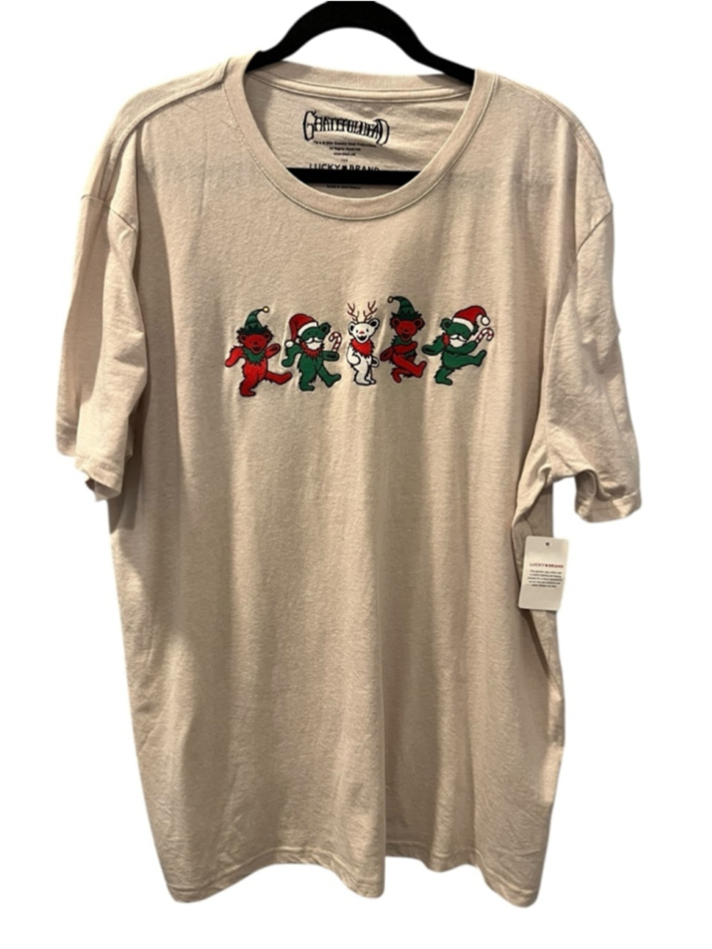 Grateful Dead NWT Lucky Brand Christmas Bears 2X Embroidered Crew Neck Shirt Men